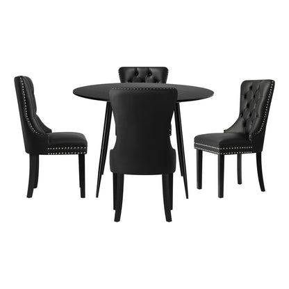 Oikiture 110cm Round Dining Table with 4PCS Chairs Velvet Black-Dining Set-PEROZ Accessories
