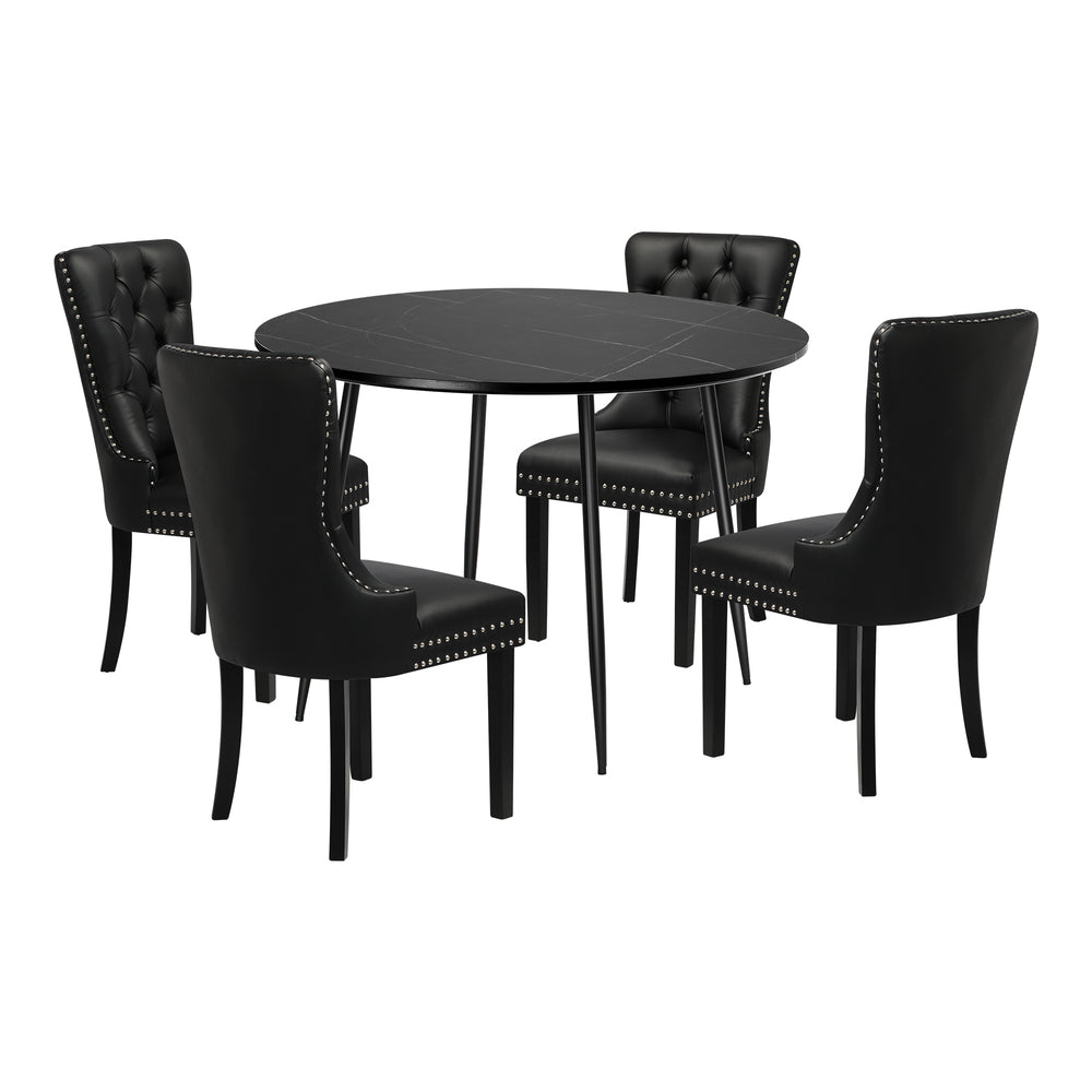 Oikiture 110cm Round Dining Table with 4PCS Chairs Velvet Black-Dining Set-PEROZ Accessories