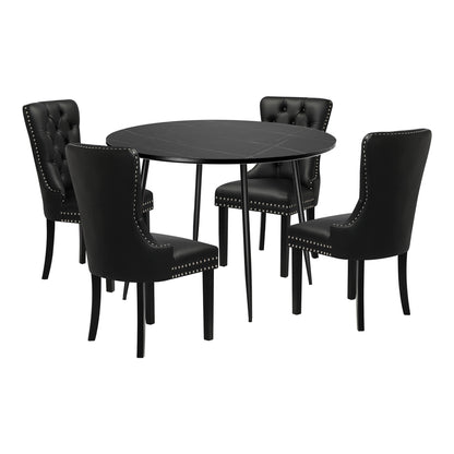 Oikiture 110cm Round Dining Table with 4PCS Chairs Velvet Black-Dining Set-PEROZ Accessories