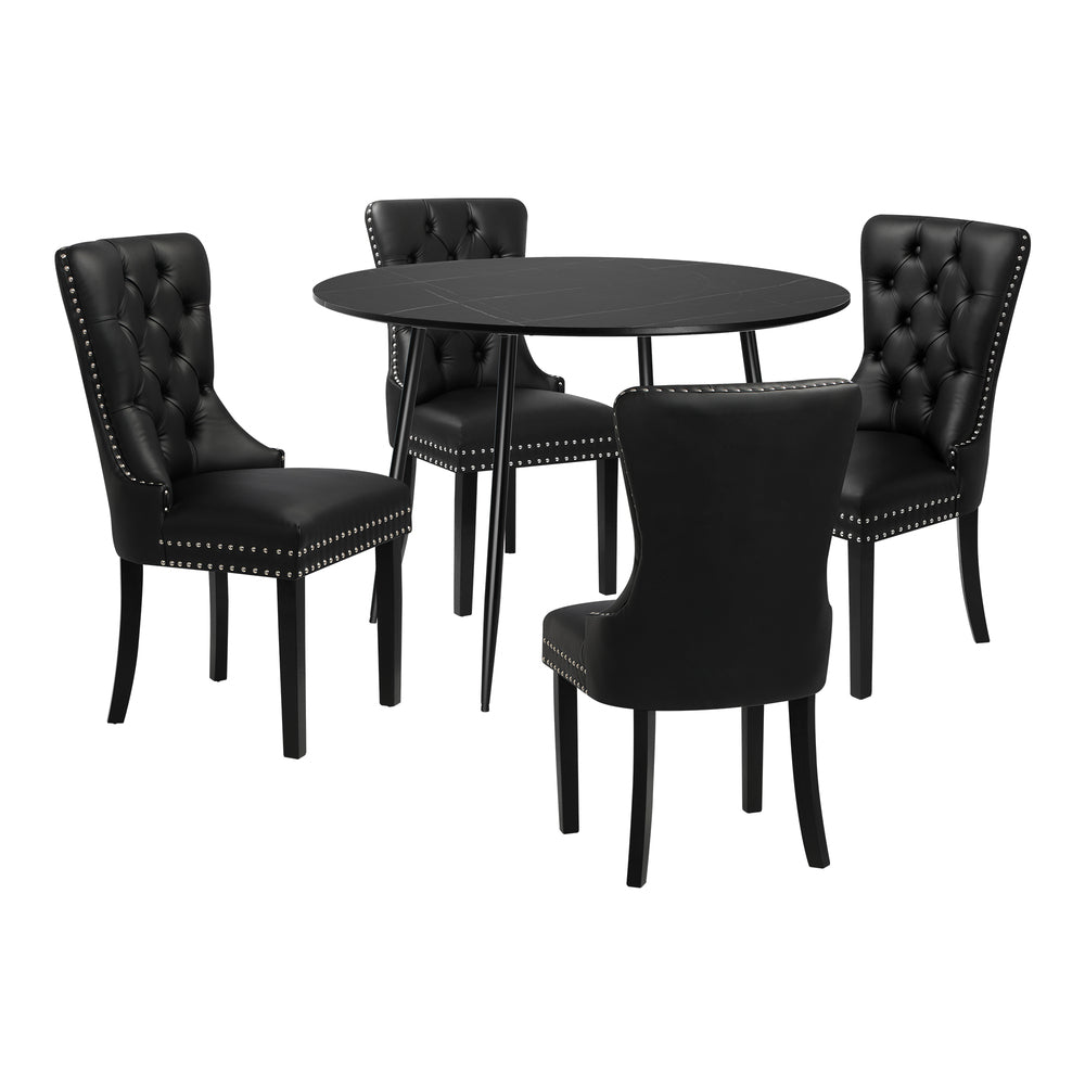 Oikiture 110cm Round Dining Table with 4PCS Chairs Velvet Black-Dining Set-PEROZ Accessories