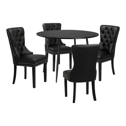 Oikiture 110cm Round Dining Table with 4PCS Chairs Velvet Black-Dining Set-PEROZ Accessories