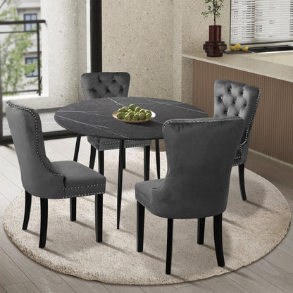 Oikiture 110cm Round Dining Table with 4 Dining Chairs Velvet Grey-Dining Set-PEROZ Accessories