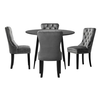 Oikiture 110cm Round Dining Table with 4 Dining Chairs Velvet Grey-Dining Set-PEROZ Accessories