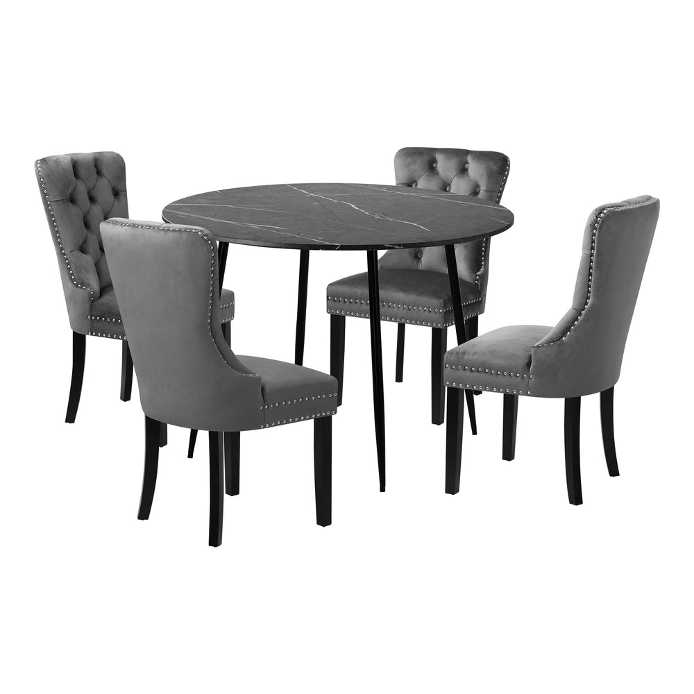 Oikiture 110cm Round Dining Table with 4 Dining Chairs Velvet Grey-Dining Set-PEROZ Accessories