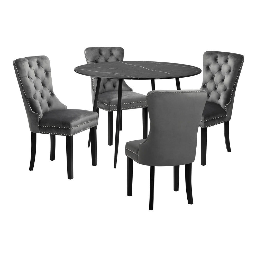 Oikiture 110cm Round Dining Table with 4 Dining Chairs Velvet Grey-Dining Set-PEROZ Accessories