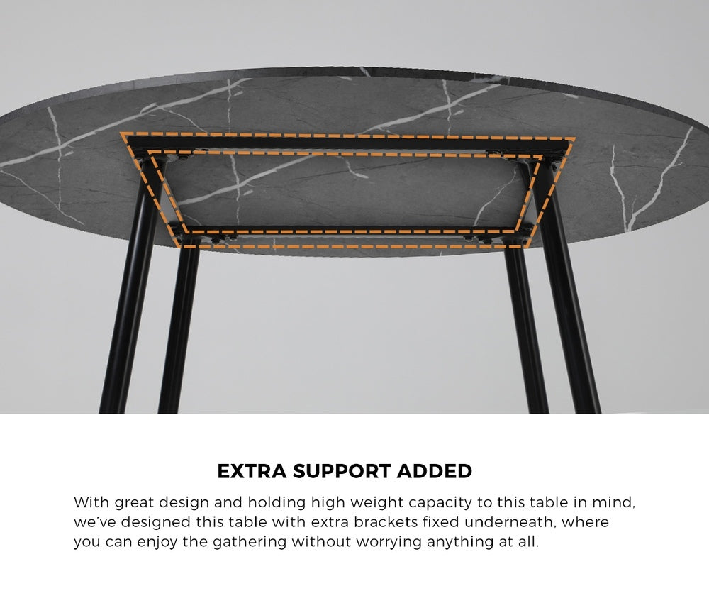 Oikiture 110cm Round Dining Table with 4 Dining Chairs Velvet Grey-Dining Set-PEROZ Accessories