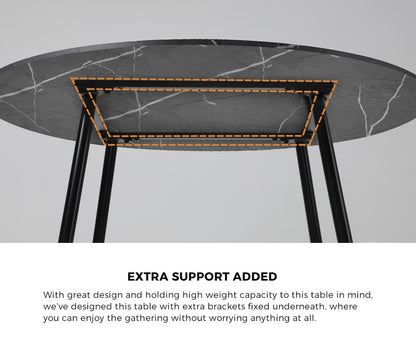 Oikiture 110cm Round Dining Table with 4 Dining Chairs Velvet Grey-Dining Set-PEROZ Accessories