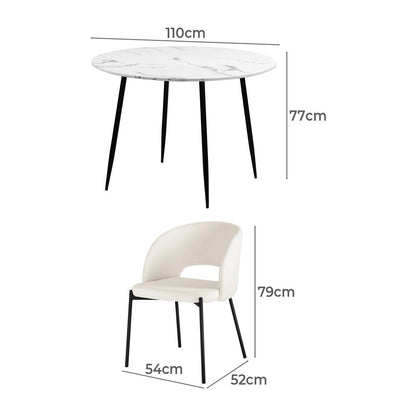 Oikiture 110cm Round Dining Table with 4PCS Dining Chairs Sherpa White-Dining Table and Chairs-PEROZ Accessories