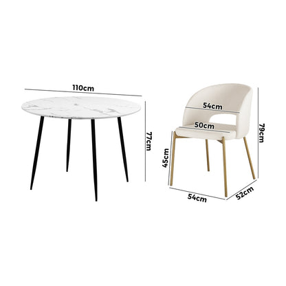 Oikiture 110cm Round Dining Table with 4PCS Dining Chairs Sherpa Gold-Dining Sets-PEROZ Accessories