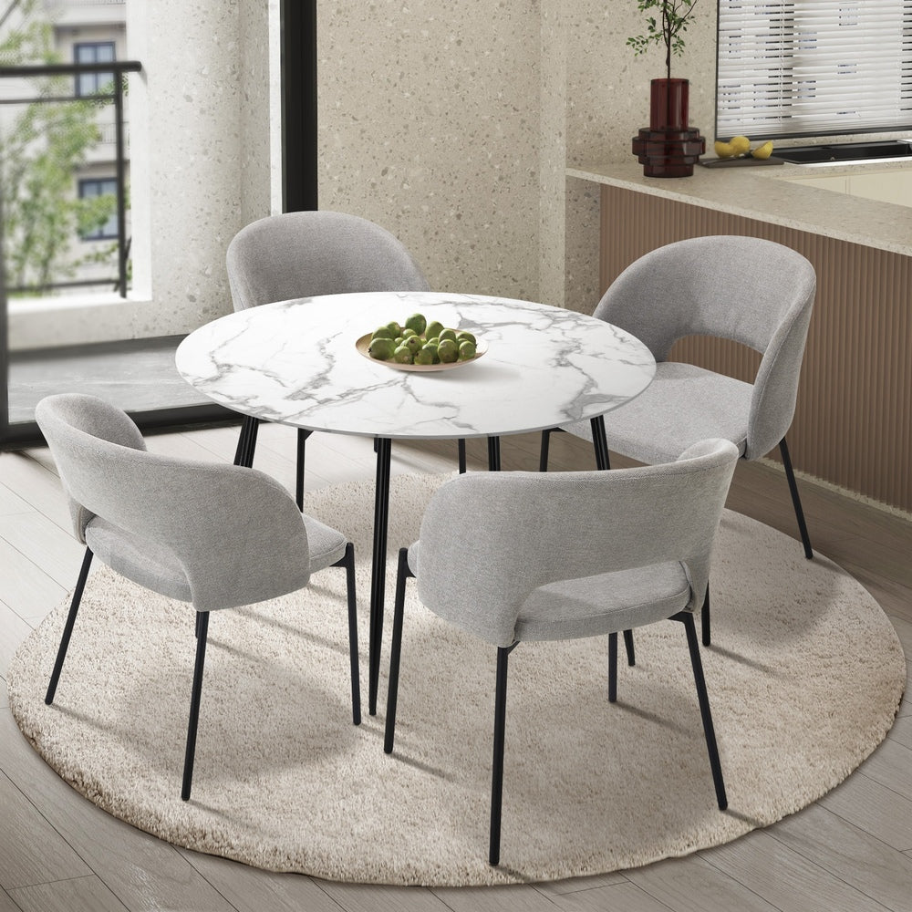 Oikiture 110cm Round Dining Table with 4PCS Chairs Grey Fabric-Dining Sets-PEROZ Accessories