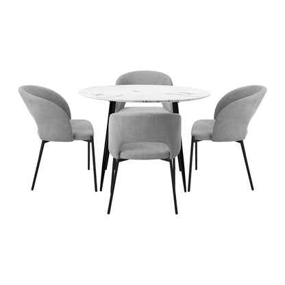 Oikiture 110cm Round Dining Table with 4PCS Chairs Grey Fabric-Dining Sets-PEROZ Accessories