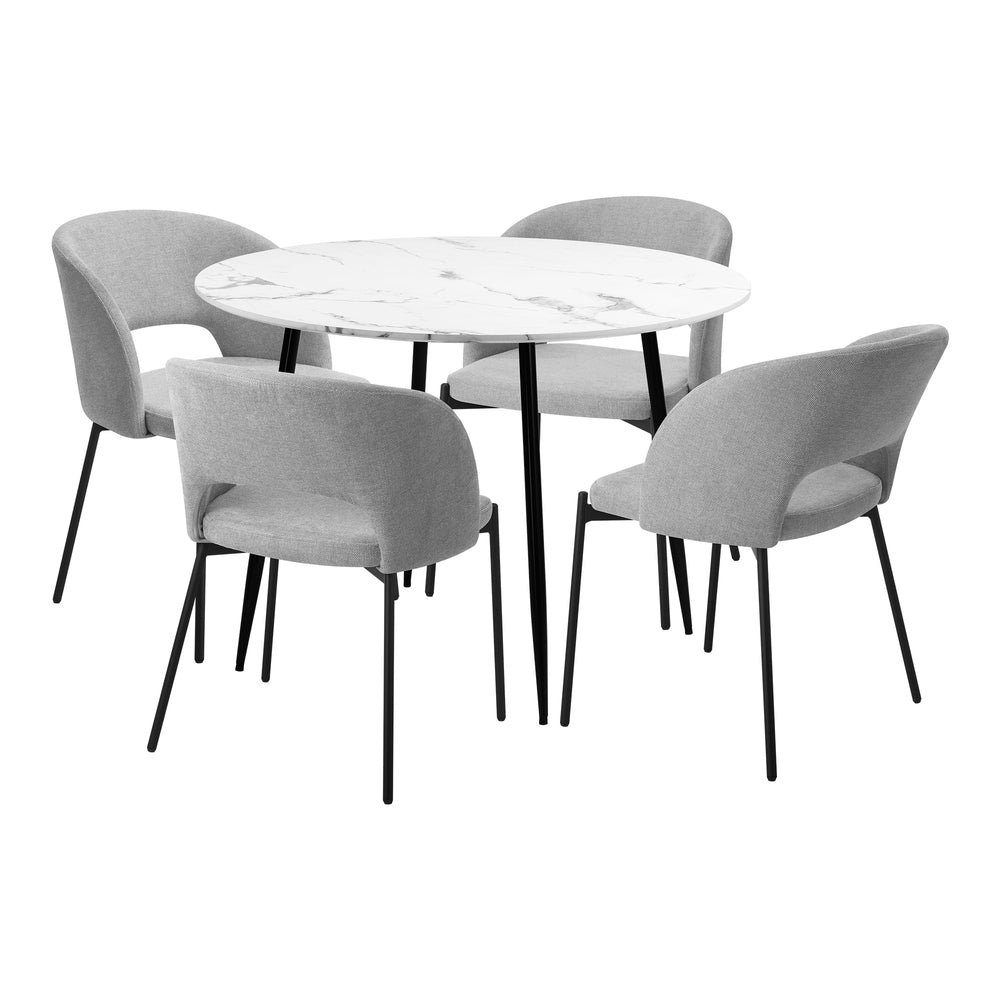 Oikiture 110cm Round Dining Table with 4PCS Chairs Grey Fabric-Dining Sets-PEROZ Accessories