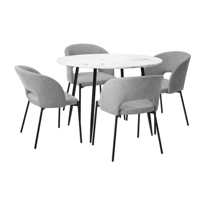 Oikiture 110cm Round Dining Table with 4PCS Chairs Grey Fabric-Dining Sets-PEROZ Accessories