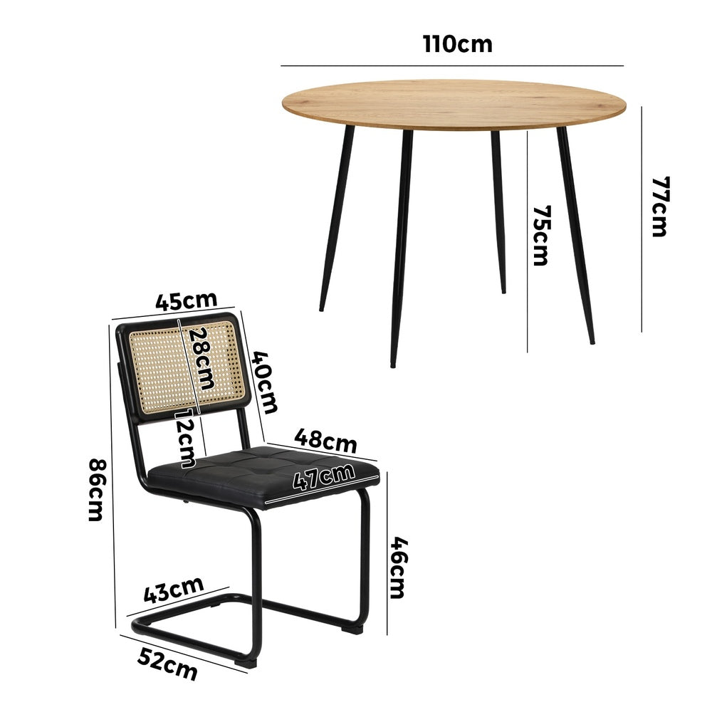 Oikiture 110cm Round Dining Table with 4PCS Dining Chairs Leather Black-Dining Set-PEROZ Accessories