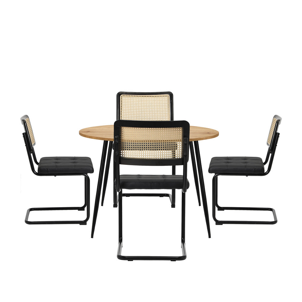 Oikiture 110cm Round Dining Table with 4PCS Dining Chairs Leather Black-Dining Set-PEROZ Accessories