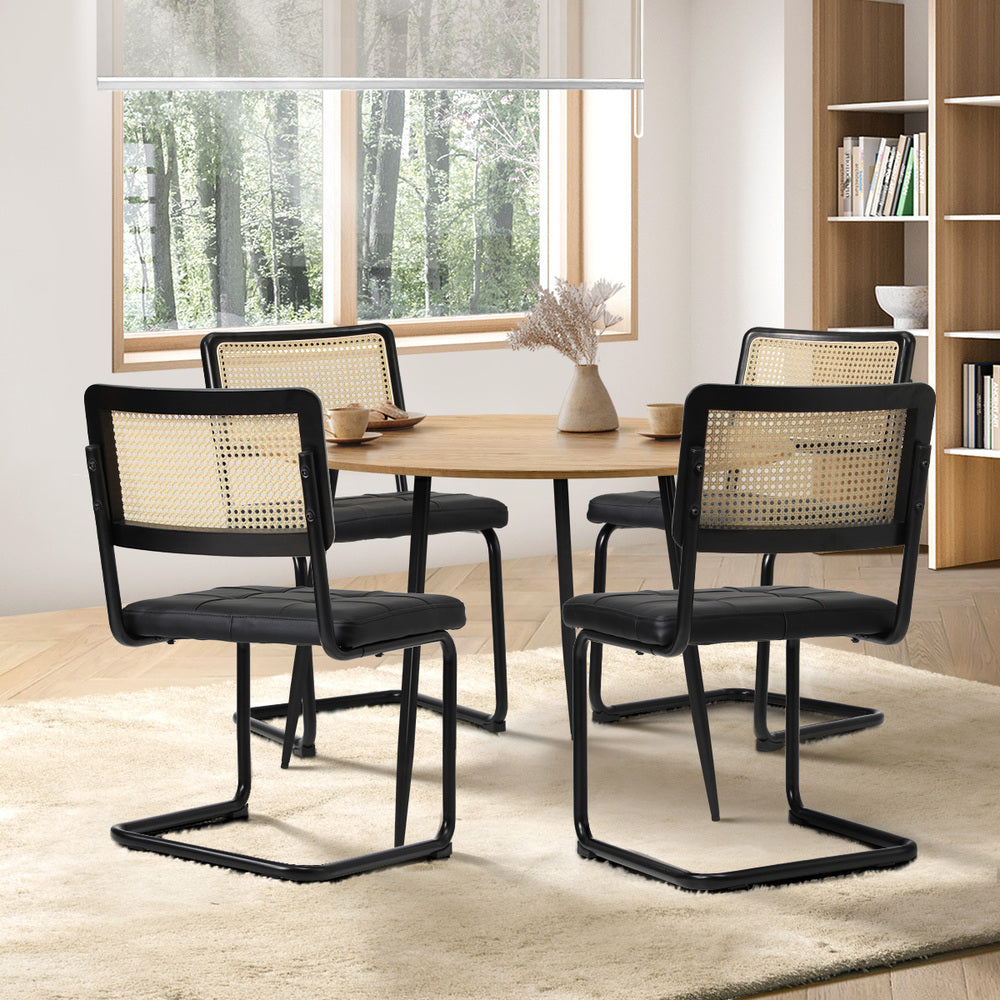 Oikiture 110cm Round Dining Table with 4PCS Dining Chairs Leather Black-Dining Set-PEROZ Accessories