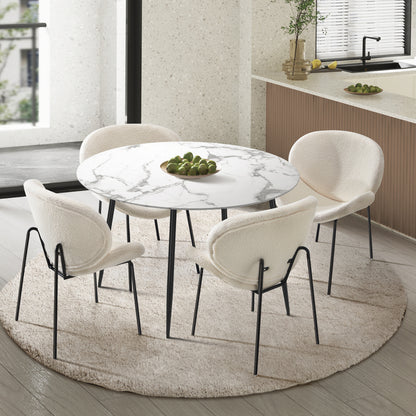 Oikiture 110cm Round Dining Table with 4PCS Chairs White Sherpa-Dining Sets-PEROZ Accessories