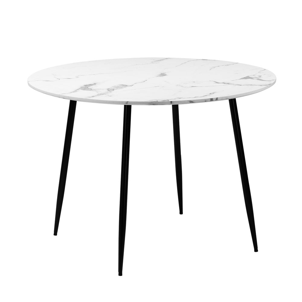 Oikiture 110cm Round Dining Table with 4PCS Chairs White Sherpa-Dining Sets-PEROZ Accessories