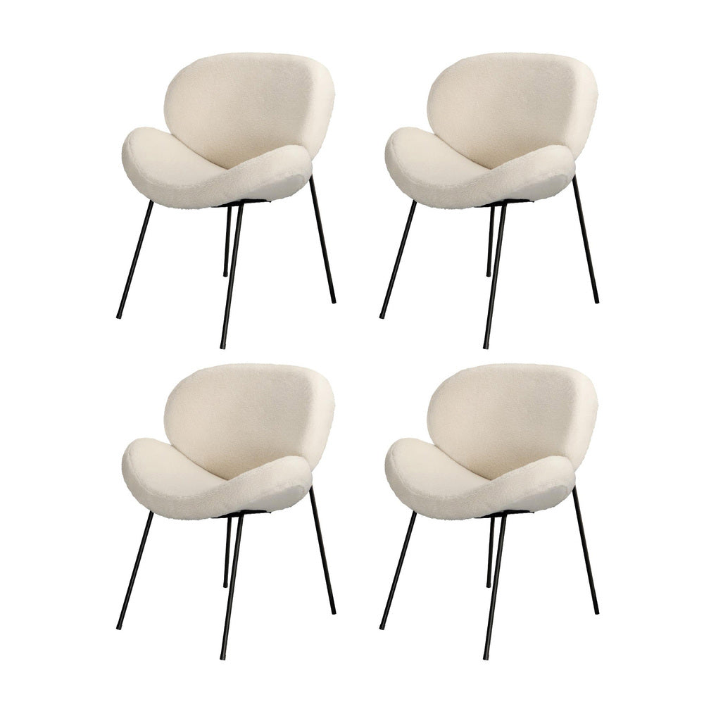 Oikiture 110cm Round Dining Table with 4PCS Chairs White Sherpa-Dining Sets-PEROZ Accessories