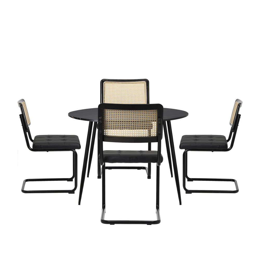 Oikiture 5PCS Dining Set 1.1m Round Table and Chairs PU Leather Pad-Dining Set-PEROZ Accessories