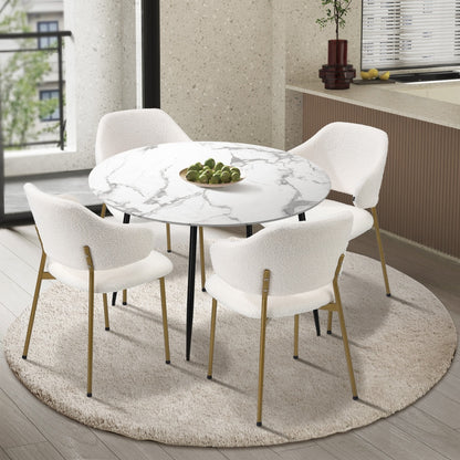 Oikiture 110cm Round Dining Table with 4PCS Chairs Sherpa Gold-Dining Set-PEROZ Accessories