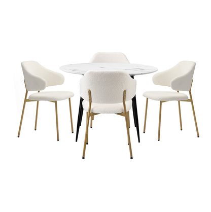 Oikiture 110cm Round Dining Table with 4PCS Chairs Sherpa Gold-Dining Set-PEROZ Accessories