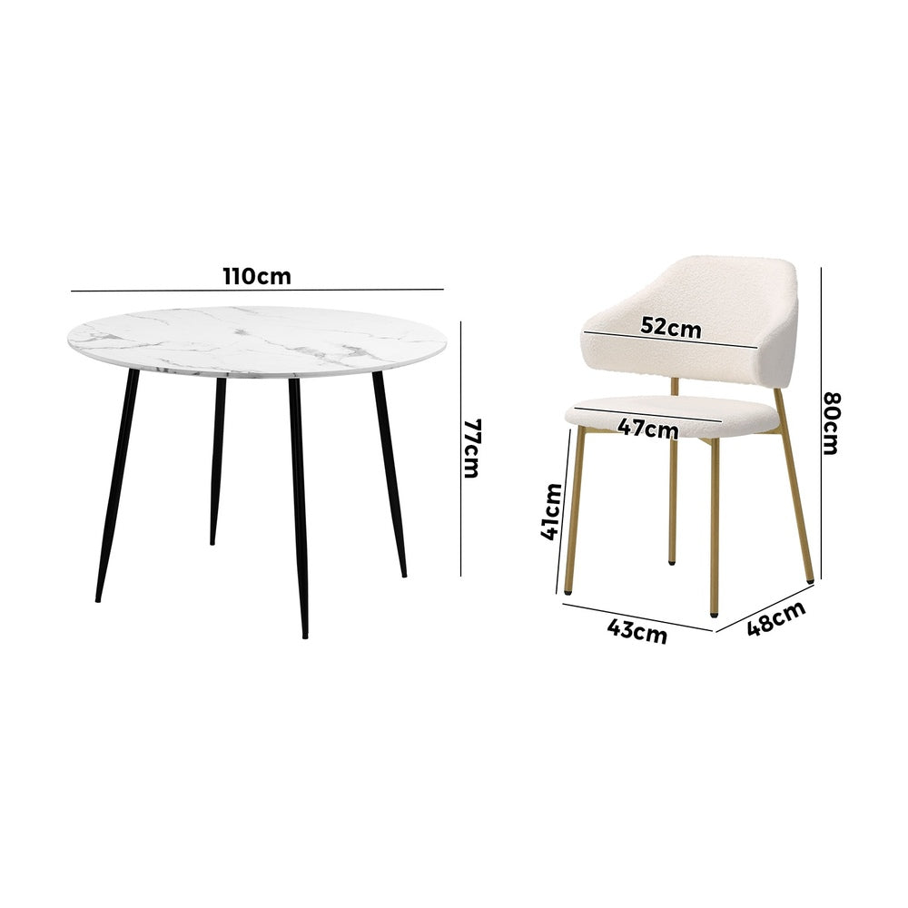 Oikiture 110cm Round Dining Table with 4PCS Chairs Sherpa Gold-Dining Set-PEROZ Accessories