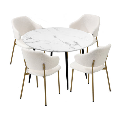 Oikiture 110cm Round Dining Table with 4PCS Chairs Sherpa Gold-Dining Set-PEROZ Accessories
