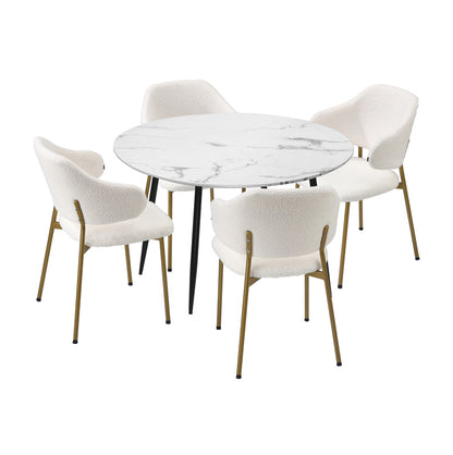 Oikiture 110cm Round Dining Table with 4PCS Chairs Sherpa Gold-Dining Set-PEROZ Accessories