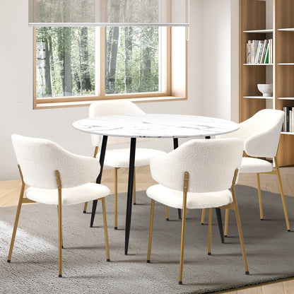 Oikiture 110cm Round Dining Table with 4PCS Chairs Sherpa Gold-Dining Set-PEROZ Accessories