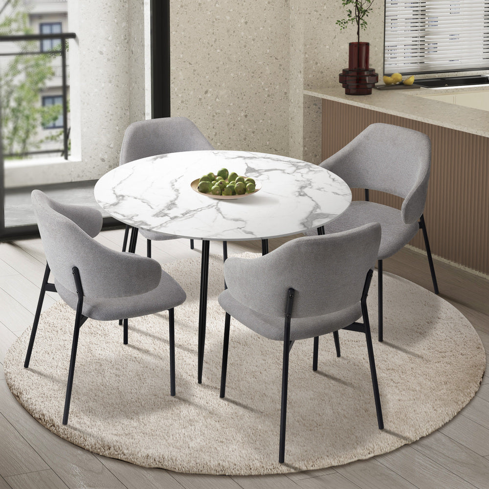 Oikiture 110cm Round Dining Table with 4PCS Chairs Fabric Grey-Dining Sets-PEROZ Accessories