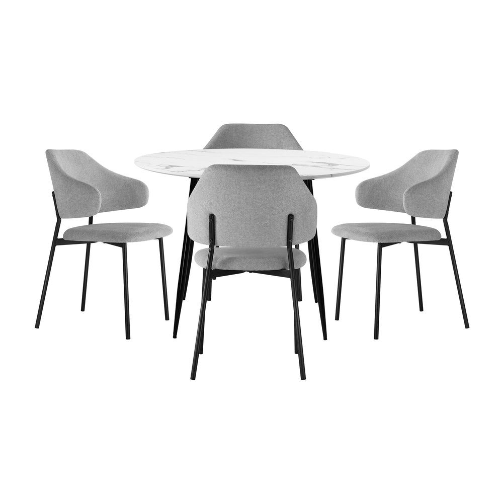 Oikiture 110cm Round Dining Table with 4PCS Chairs Fabric Grey-Dining Sets-PEROZ Accessories