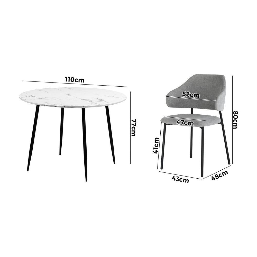 Oikiture 110cm Round Dining Table with 4PCS Chairs Fabric Grey-Dining Sets-PEROZ Accessories