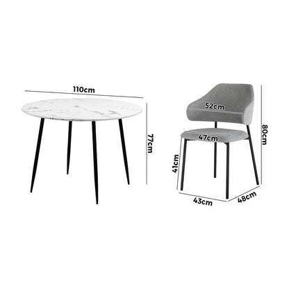 Oikiture 110cm Round Dining Table with 4PCS Chairs Fabric Grey-Dining Sets-PEROZ Accessories