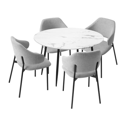 Oikiture 110cm Round Dining Table with 4PCS Chairs Fabric Grey-Dining Sets-PEROZ Accessories