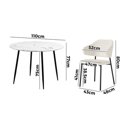 Oikiture Round Dining Table with 4PCS Chairs Sherpa White-Dining Sets-PEROZ Accessories