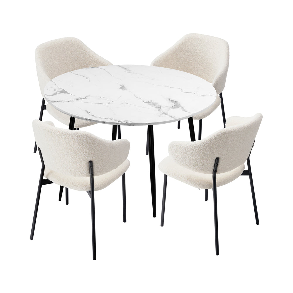 Oikiture Round Dining Table with 4PCS Chairs Sherpa White-Dining Sets-PEROZ Accessories