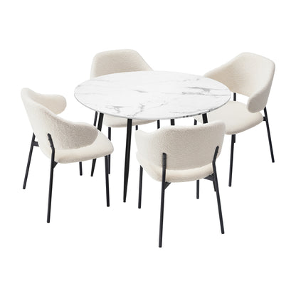 Oikiture Round Dining Table with 4PCS Chairs Sherpa White-Dining Sets-PEROZ Accessories