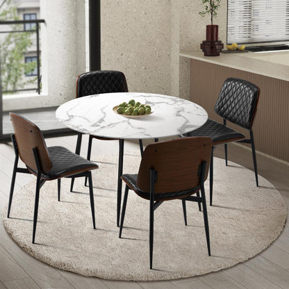 Oikiture Round Dining Table &amp; 4PCS Dining Chairs PU Black-Dining Sets-PEROZ Accessories