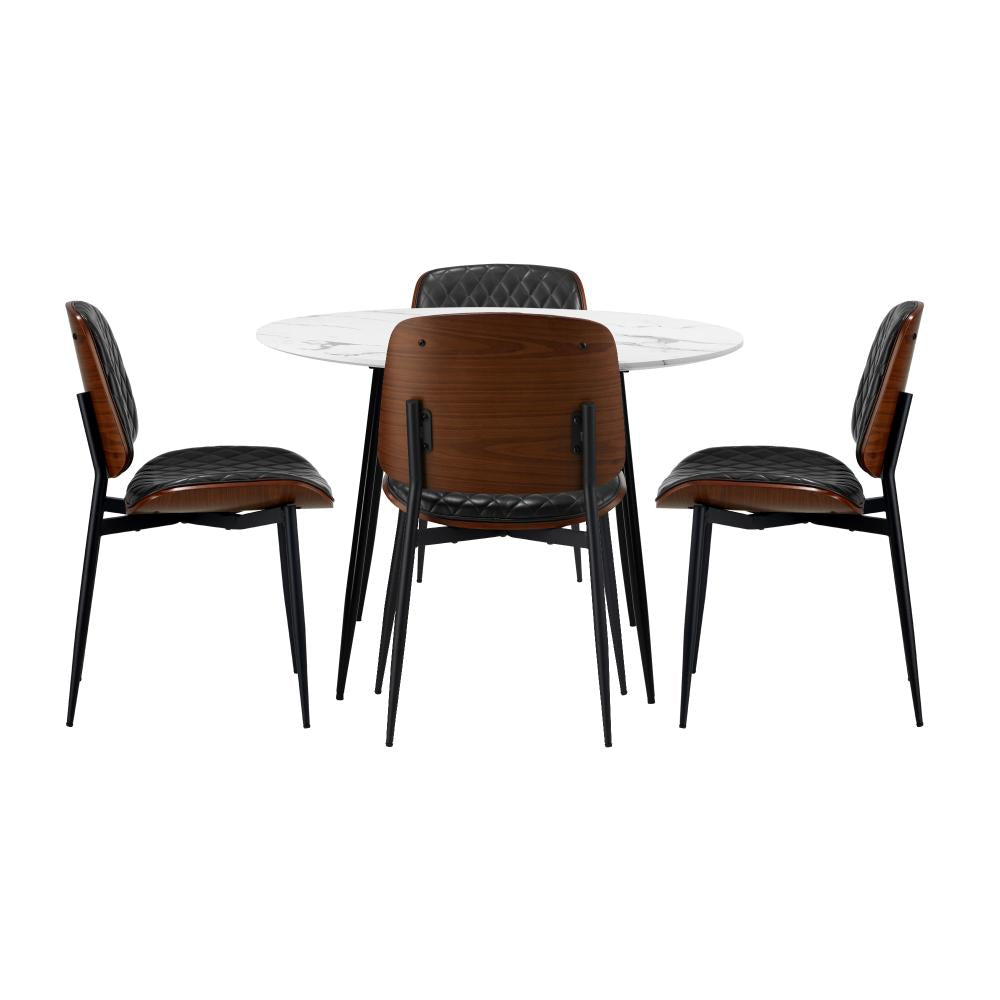 Oikiture Round Dining Table &amp; 4PCS Dining Chairs PU Black-Dining Sets-PEROZ Accessories