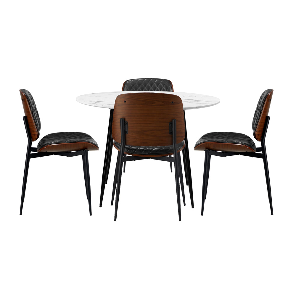 Oikiture Round Dining Table &amp; 4PCS Dining Chairs PU Black-Dining Sets-PEROZ Accessories