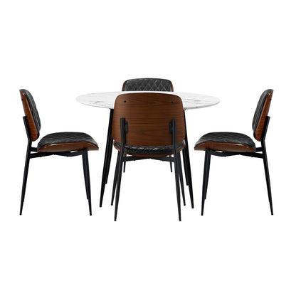 Oikiture Round Dining Table &amp; 4PCS Dining Chairs PU Black-Dining Sets-PEROZ Accessories