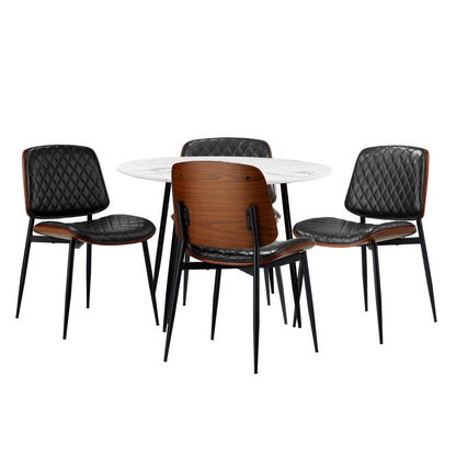 Oikiture Round Dining Table &amp; 4PCS Dining Chairs PU Black-Dining Sets-PEROZ Accessories
