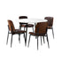 Oikiture Round Dining Table & 4PCS Dining Chairs PU Walnut-Dining Sets-PEROZ Accessories