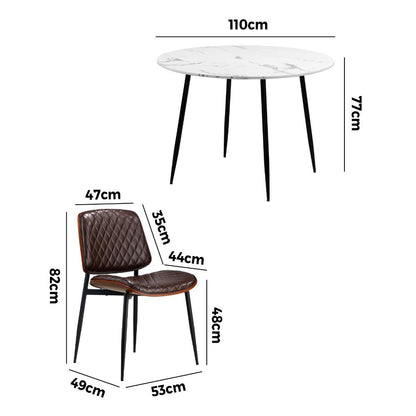 Oikiture Round Dining Table &amp; 4PCS Dining Chairs PU Walnut-Dining Sets-PEROZ Accessories