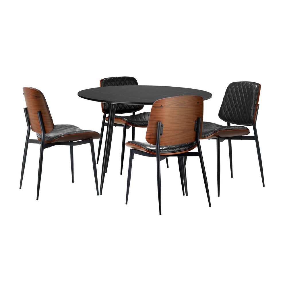 Oikiture 110cm Round Dining Table with 4PCS Dining Chairs Leather Black-Dining Set-PEROZ Accessories
