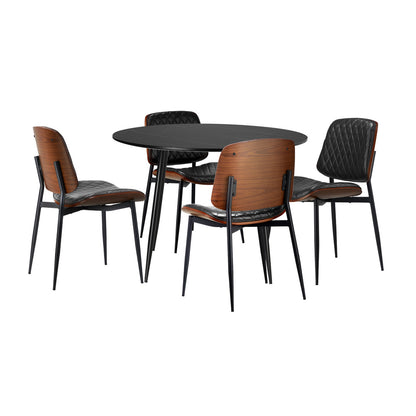 Oikiture 110cm Round Dining Table with 4PCS Dining Chairs Leather Black-Dining Set-PEROZ Accessories