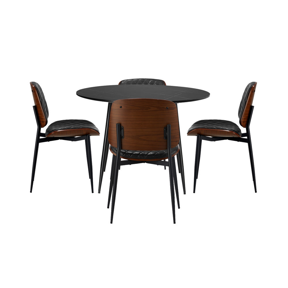 Oikiture 110cm Round Dining Table with 4PCS Dining Chairs Leather Black-Dining Set-PEROZ Accessories