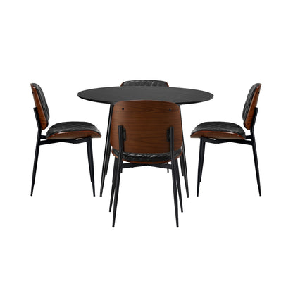 Oikiture 110cm Round Dining Table with 4PCS Dining Chairs Leather Black-Dining Set-PEROZ Accessories