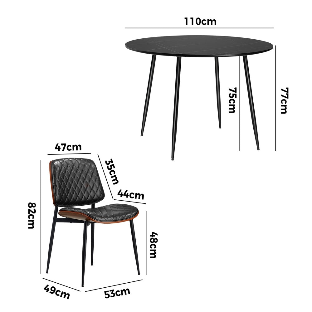 Oikiture 110cm Round Dining Table with 4PCS Dining Chairs Leather Black-Dining Set-PEROZ Accessories